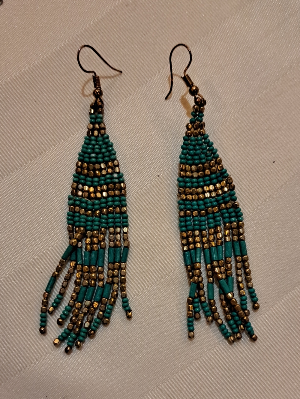 Turquoise Gold Beaded Fringe Earrings - Women Jewelry